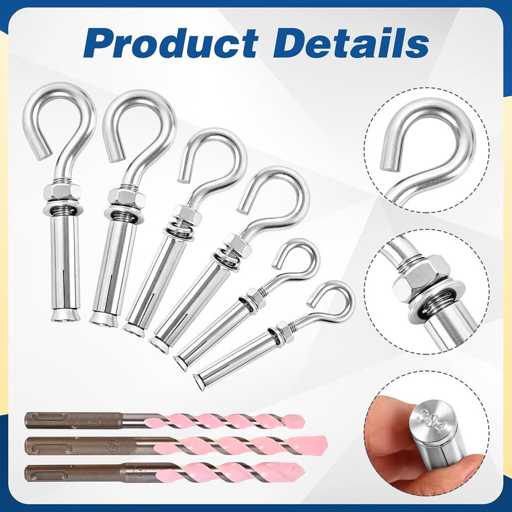 12 Pack 3/8" X 4-1/2" 304 Stainless Steel Concrete Eye Bolt Anchors