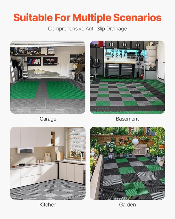VEVOR Interlocking Drainage Mat, 12” x 12” Modular Interlocking Cushion (24 Pcs)