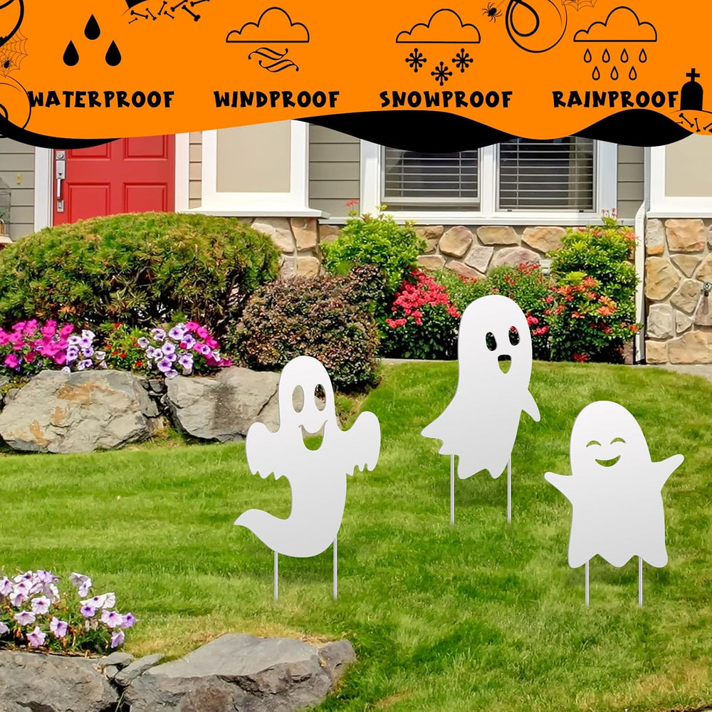 3 Pack Metal Halloween Ghost Decor, Outdoor Halloween Yard Sign