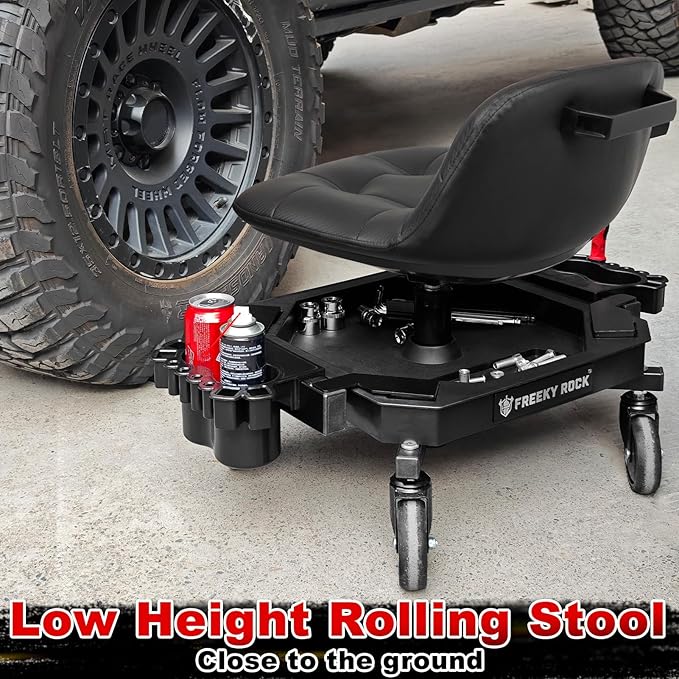 Rolling Stool with Wheels, Adjustable Height Pneumatic Garage Work Mechanic