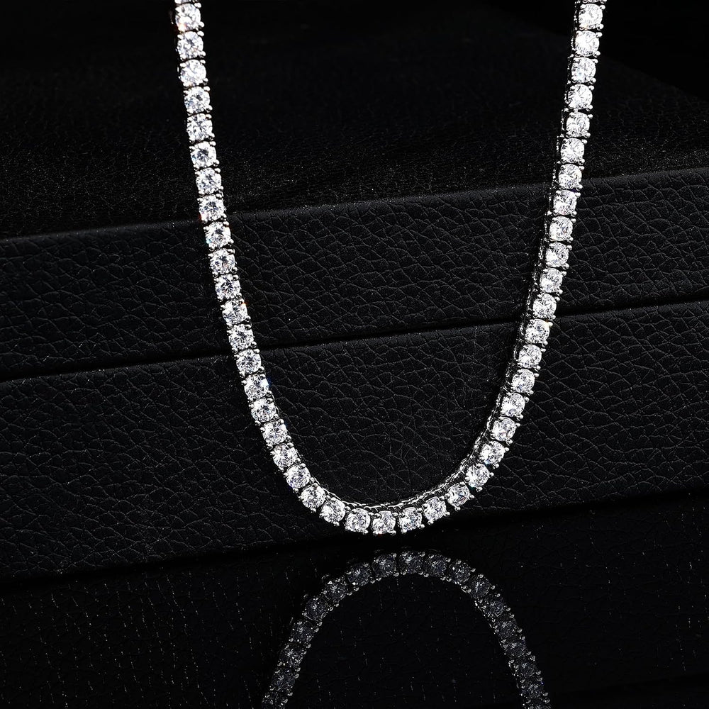 3mm Tennis Necklace for Women Men 5A CZ Round Cut White Gold Plated