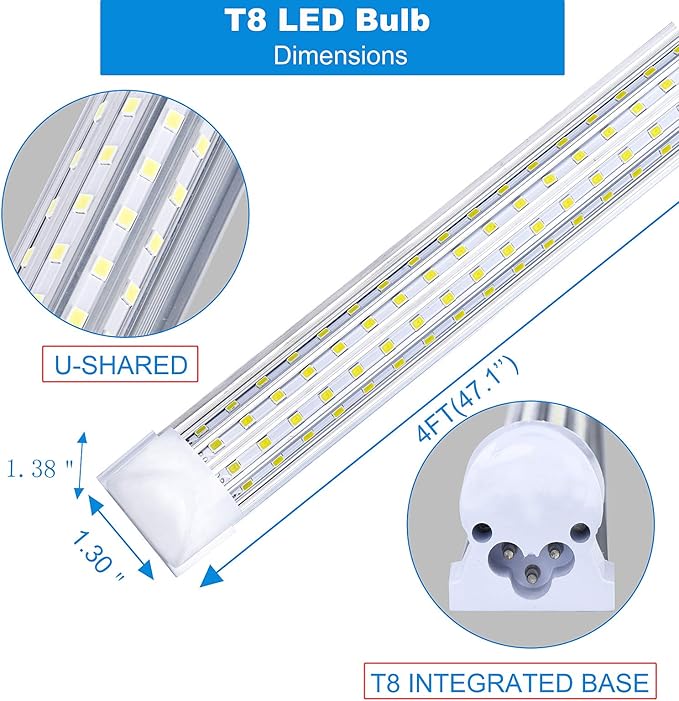 4FT LED Shop Light, 72W 6000K Cold White 9500LM Super Bright T8 Integrated LE...