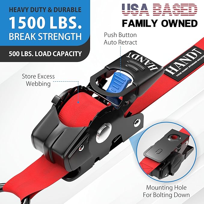 HandT USA Based Retractable Ratchet Straps 1in x 6ft (2PK)