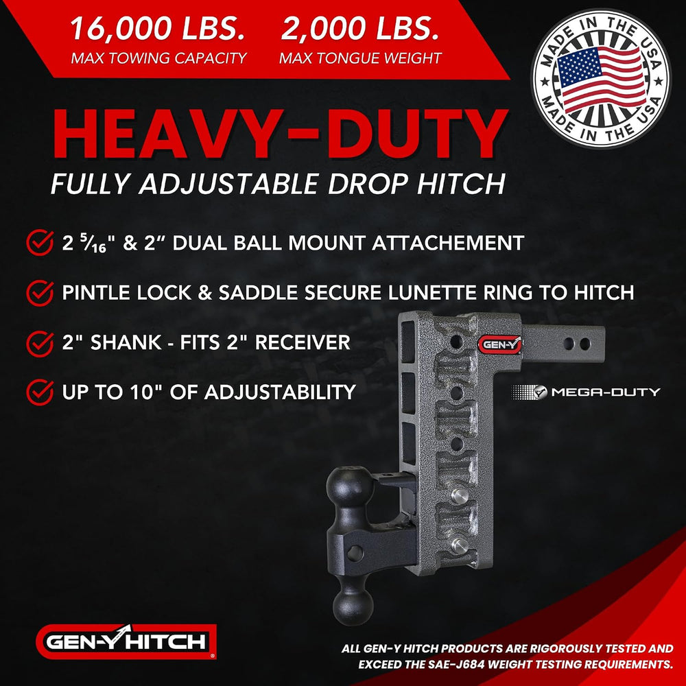 GEN-Y Hitch Mega-Duty 10" Drop Hitch Ball Mount 2" Receiver 16,000 ...