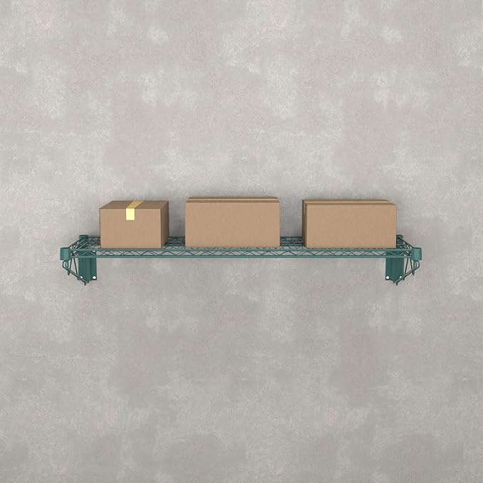14" x 48" Green Epoxy Wire Wall Mount Shelf