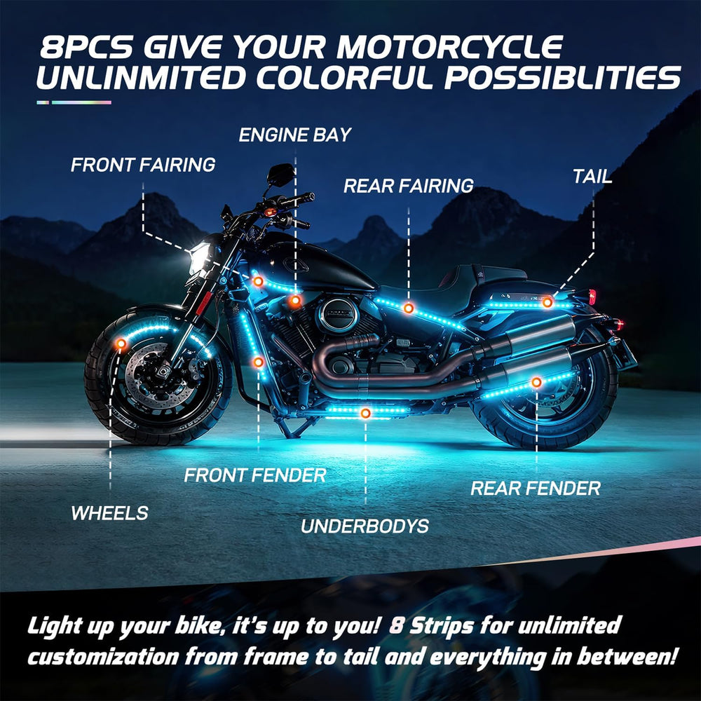 Nilight 8PCS Motorcycle RGB Led Light Kit Waterproof Multi-Color Atmosphere L...