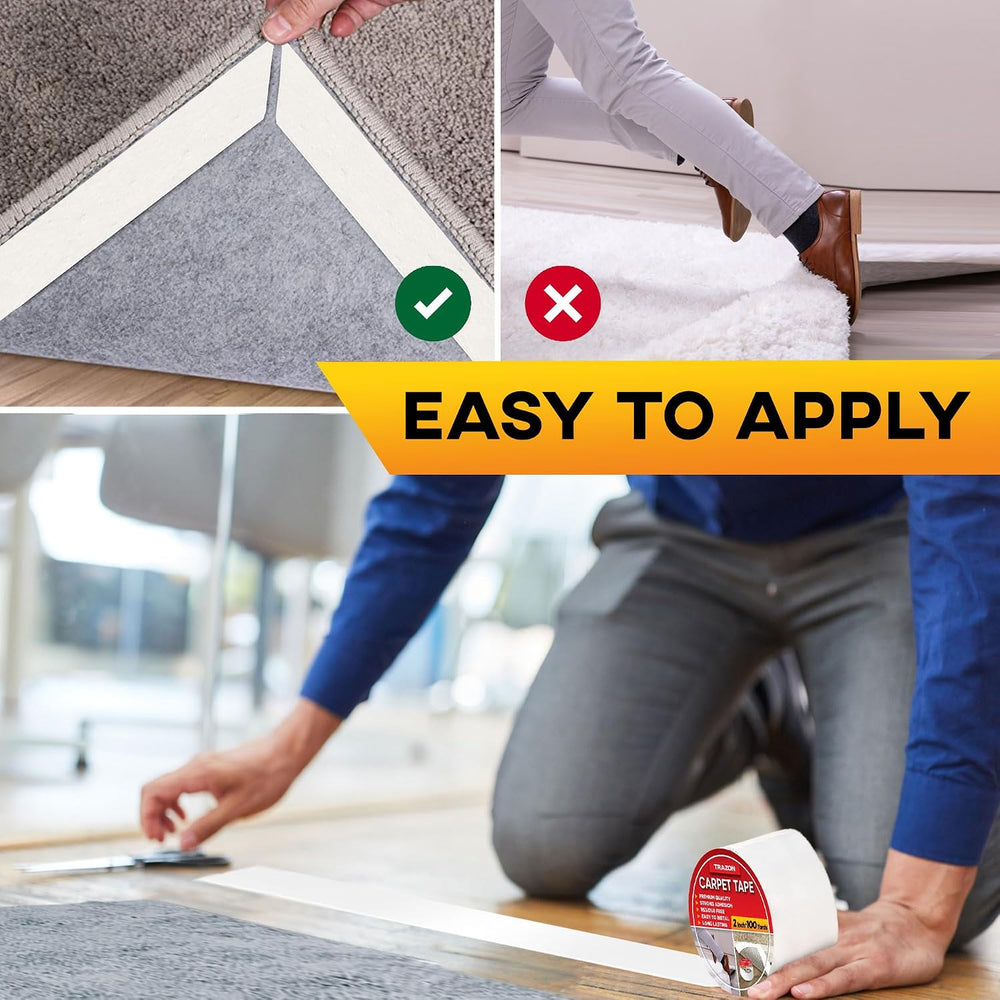 Carpet Tape Double Sided - Rug Tape Grippers for Hardwood Floors and Area Rug...