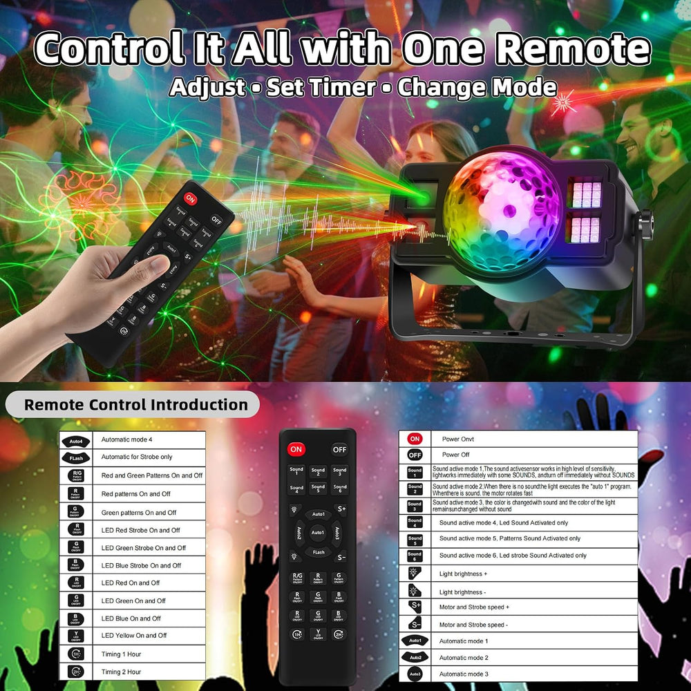 3-in-1 Disco Ball Party Lights, Sound Activated DJ Strobe Light with 60 Patte...
