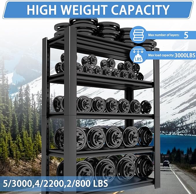 5-Tier Heavy Duty Garage Shelving Unit, 3000 LBS Capacity Metal Storage Rack ...