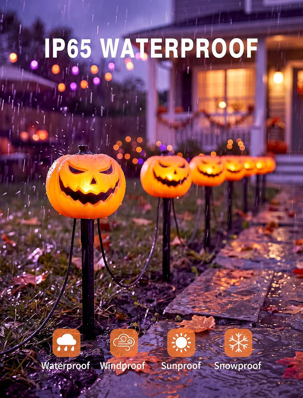 10.5FT Halloween Pumpkin Pathway Lights, 5PK LED Pumpkin Light Decor