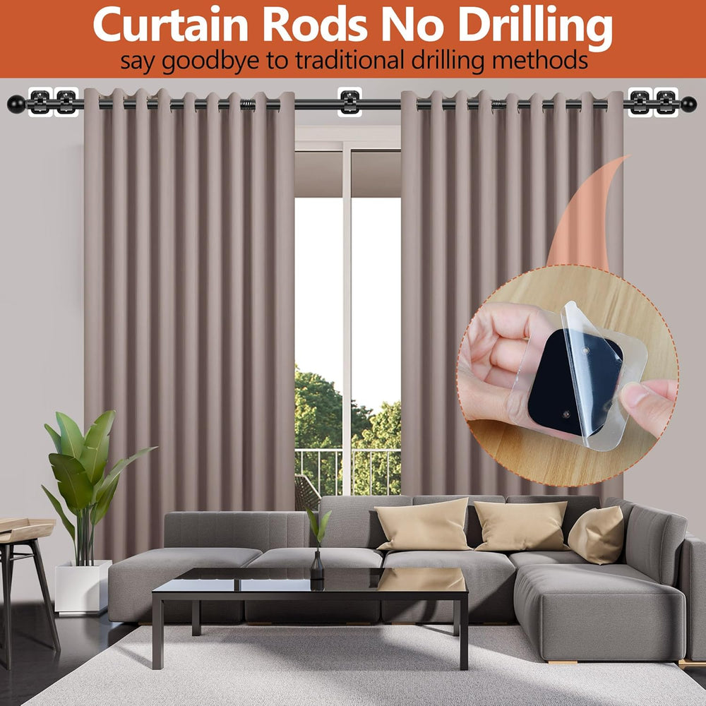 2 Pack Adhesive Curtain Rod No Drilling for Renter 66 to 120" Adjustable