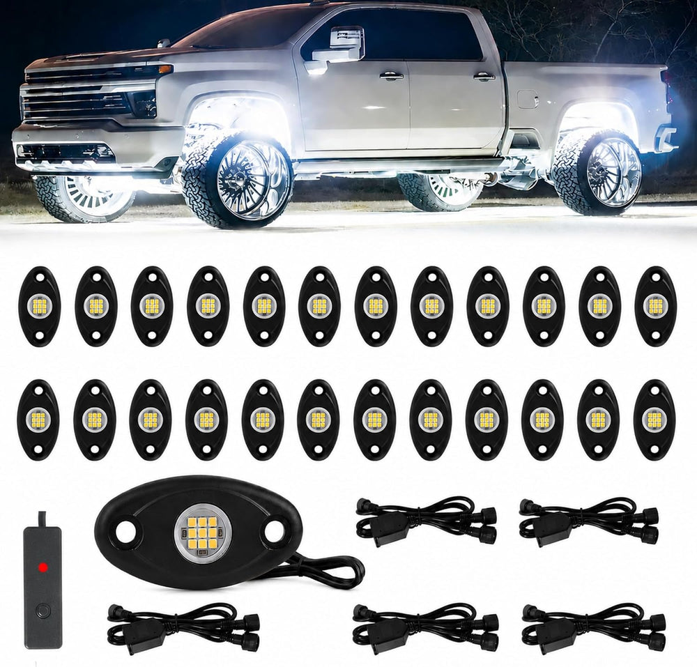 24pods White Rock Lights kit Dc 12v-80v 6000k Aluminum Pure White Led Rock Li...