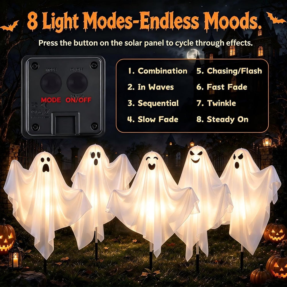 5 Pack Halloween Decorations Outdoor - Solar Ghost Light for Yard Decor