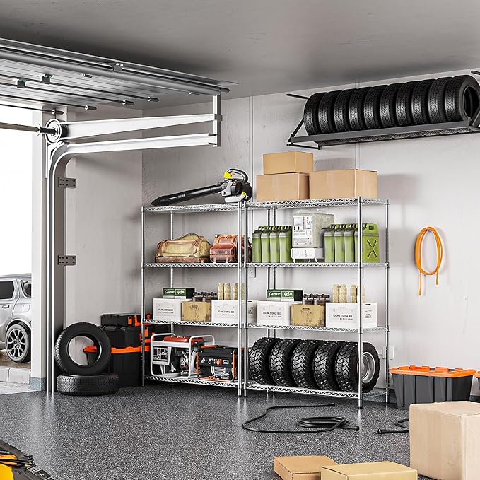 IZEUK 1400 LBS Garage Chrome Shelving Wide Storage Shelves 4 Tier Adjustable