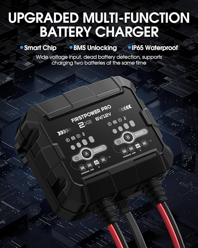 2-Bank, 4A Trickle Charger for Car Battery, 12V 6V Car Battery Charger