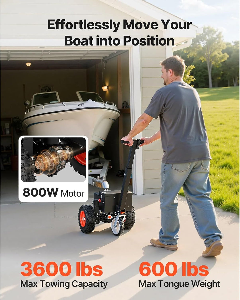 3600 Lbs Electric Trailer Dolly, DC 24V 800W Motorized Mover with 2 & 1-7...