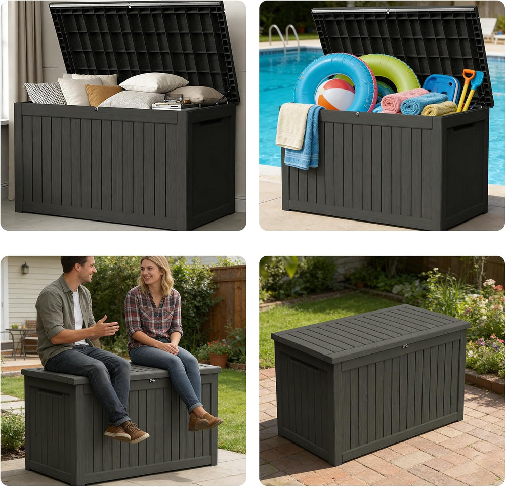 300 Gallon Outdoor Storage Box Resin Deck Box All Weather Waterproof Large Lo...