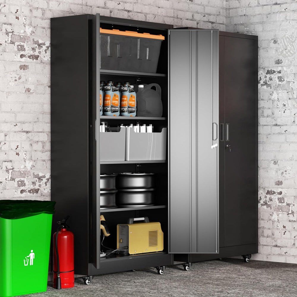 Greenvelly 73" Rolling Storage Cabinet,Black Metal Garage Cabinet with L...
