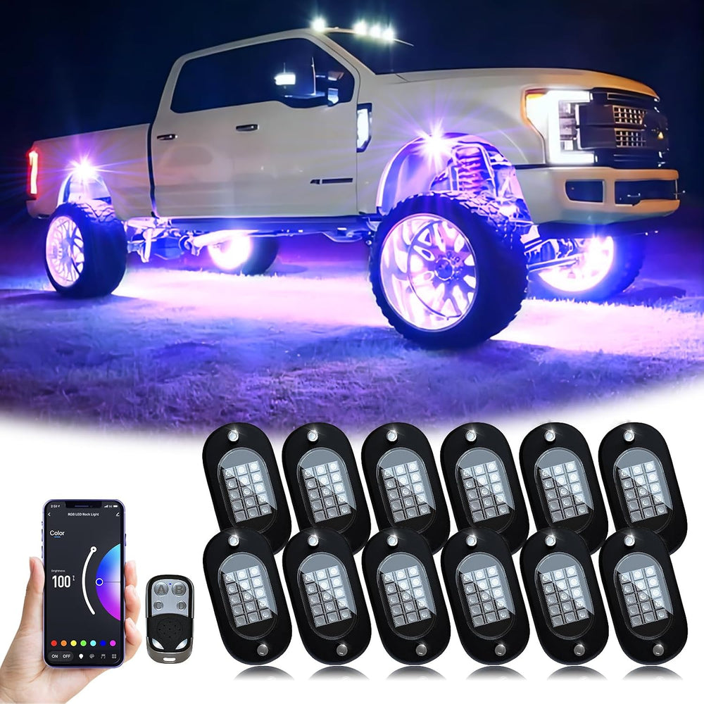 YiLaie RGB LED Rock Lights, 180 LEDs Lights (12 Pods)