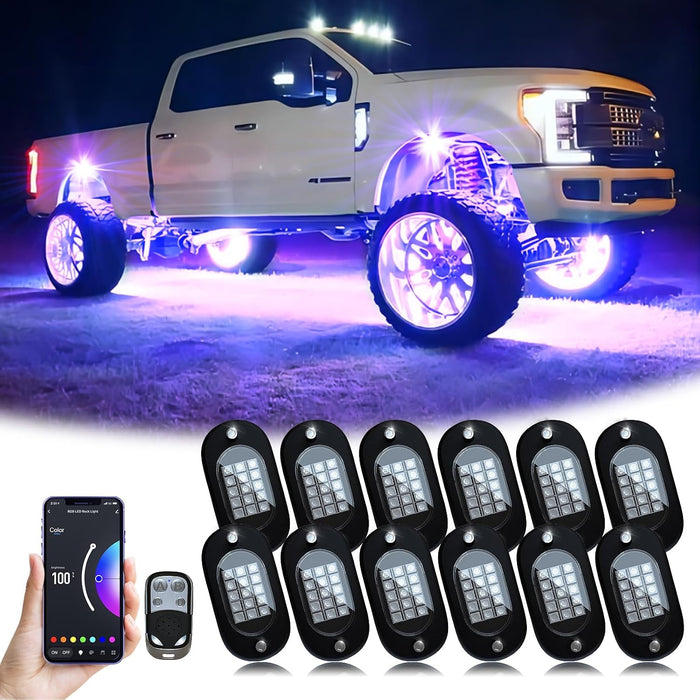 YiLaie RGB LED Rock Lights, 180 LEDs Lights (12 Pods)