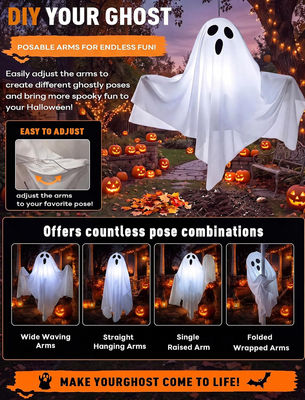 Halloween Ghost Pathway Lights, 4 Pack LED Yard Stake Lights Outdoor Decor