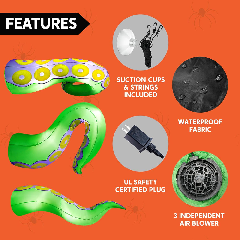 Joiedomi 3 Pcs Halloween Inflatables Green Octopus Tentacle Outdoor Decoratio...