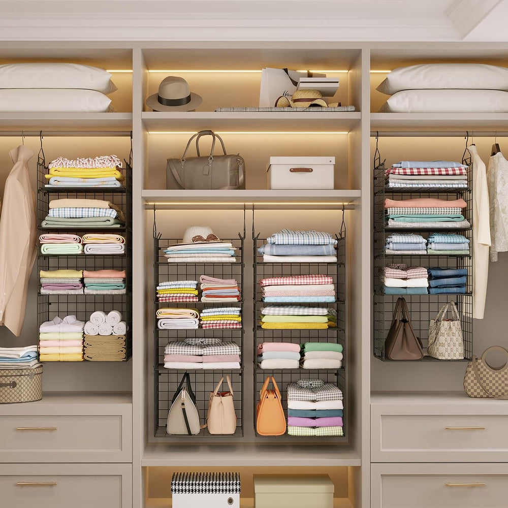 X-cosrack Closet Hanging Organizer Shelves - 5 Tier Wardrobe Organizers and S...