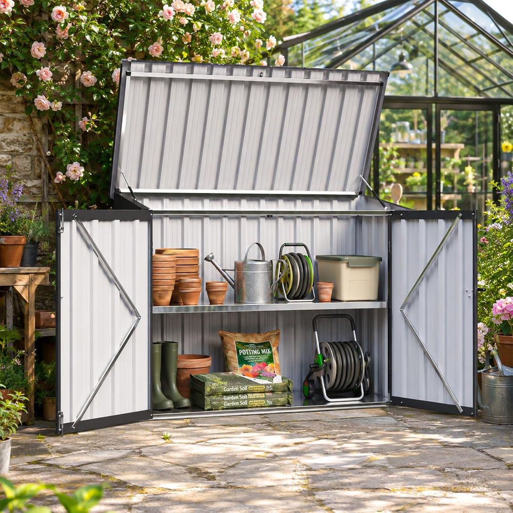 Aoxun Outdoor Storage Cabinet 20Cu.Ft Metal Storage Shed with Floor&Shelf