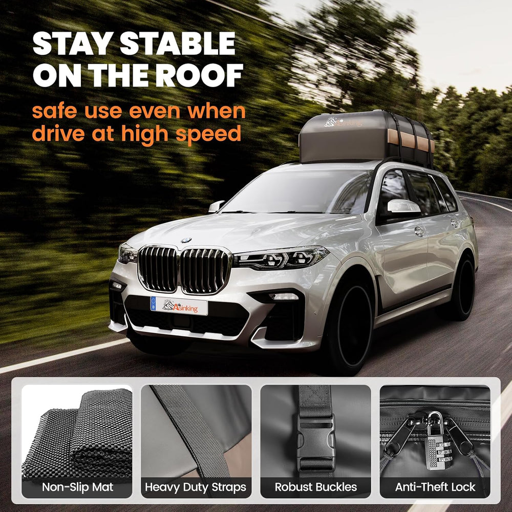 Asinking Car Rooftop Cargo Carrier Bag, 15 Cubic Feet Waterproof Roof Cargo B...