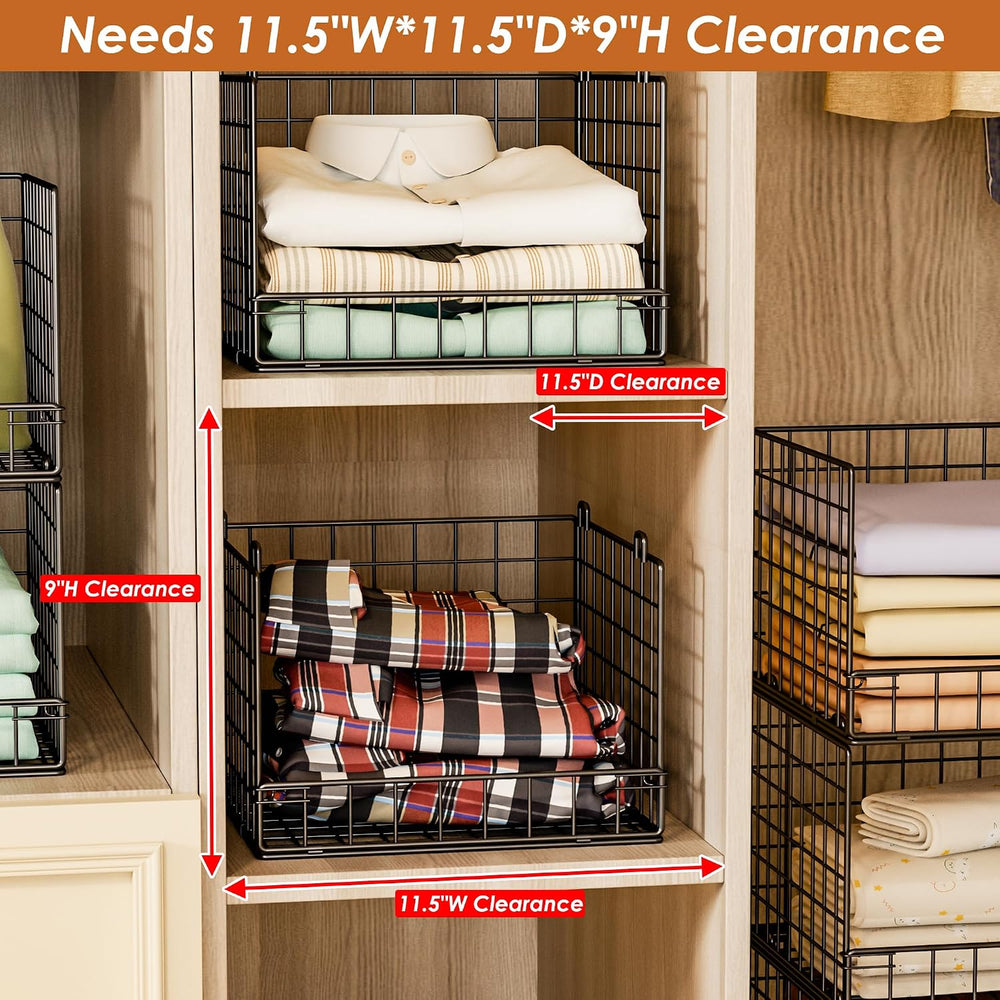 Stackable Closet Organizers and Storage Baskets, 4-Tier Closet Shelf Organize...
