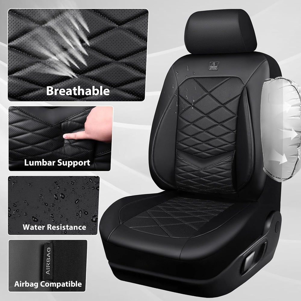 CAR PASS Luxury Nappa Leather Front Seat Covers, Waterproof 3D Foam Seat Cove...