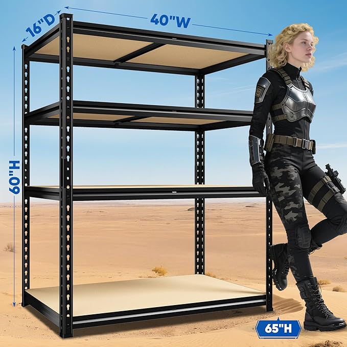 40" W Garage Shelving, 4 Tier Storage Shelves Load 2000 lbs, Adjustable ...
