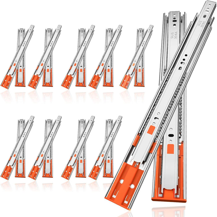 22" Soft Close Drawer Slides, Stainless Steel Full Extension Side Mount Glides, Heavy Duty Rails for Kitchen Cabinets,Trash Cans,Closets,File Cabinets 10 Pair