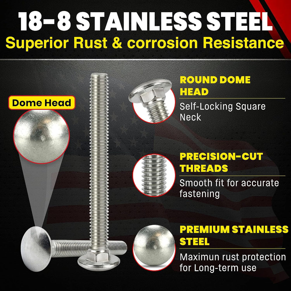 Chenango Supply 1/4-20 x 3 Stainless Steel Carriage Bolts