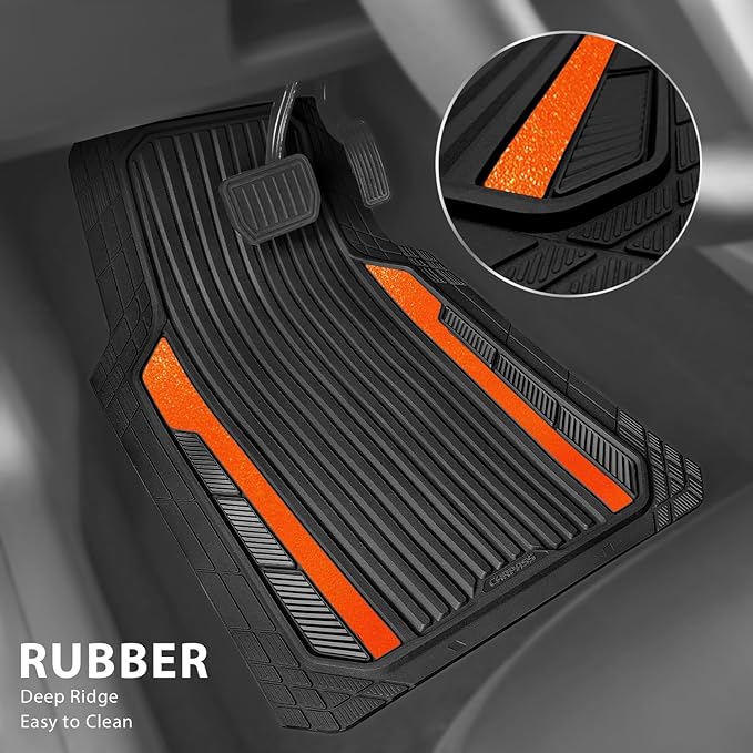CAR PASS Heavy Duty Rubber Car Mats Metallic, Aluminum Film All Weather Floor...