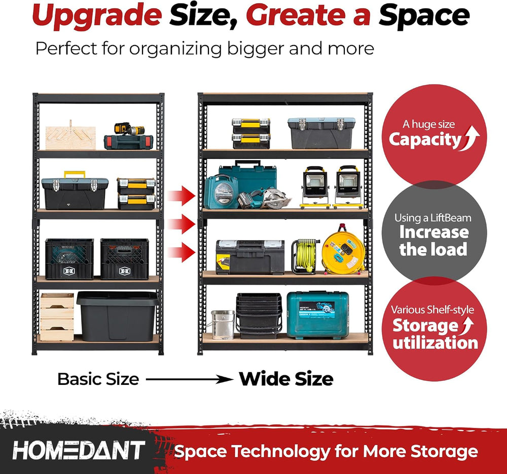 HOMEDANT Black 47.7" W 5 Tier Storage Shelves Garage Shelving Unit Metal