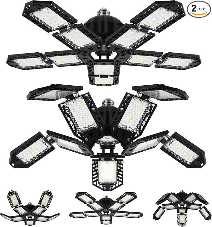 LED Garage Lights Bulb 10+1 Panels 2 Pack -200W, 20000LM 6500K Led Shop Light