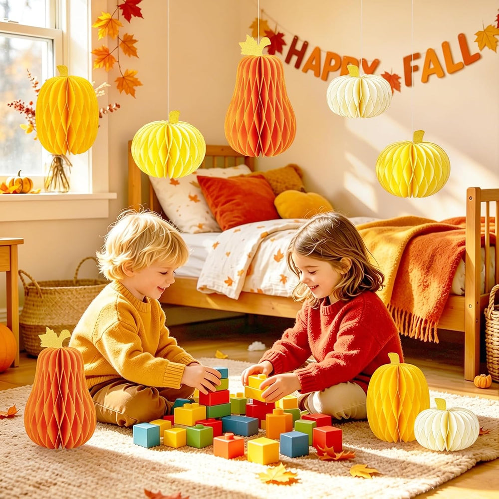 SUBEAUTY 8 PCS Pumpkin Honeycomb Centerpieces Fall Pumpkin Party Decoration T...