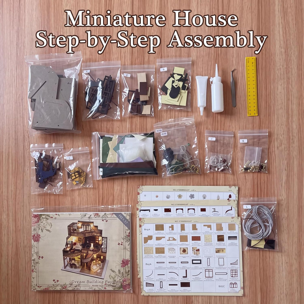 DIY Miniature House Kit with LED Lights, 3D Wooden Puzzle