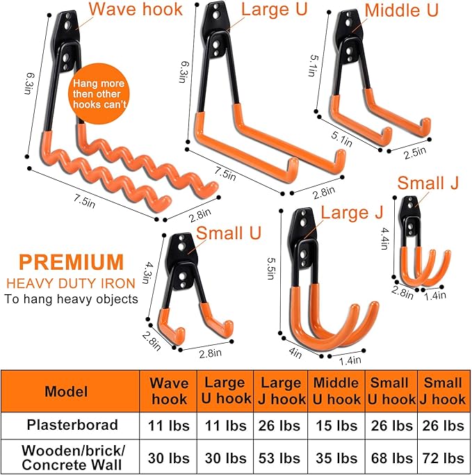 AOBEN Garage Hooks, Power Tool, Ropes-Orange (24PCS)