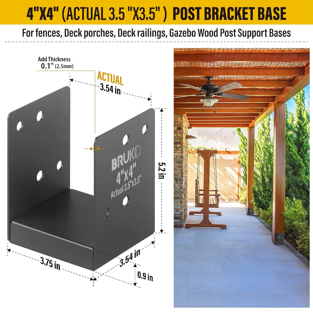 Stainless Steel 4 x 4 (Actual: 3.5" x 3.5") Deck Post Base, Post An...