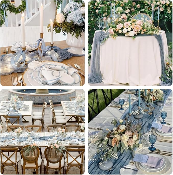 Sioloc 5 Pack Dusty Blue Cheesecloth Table Runner Fall Autumn Decor for Home ...
