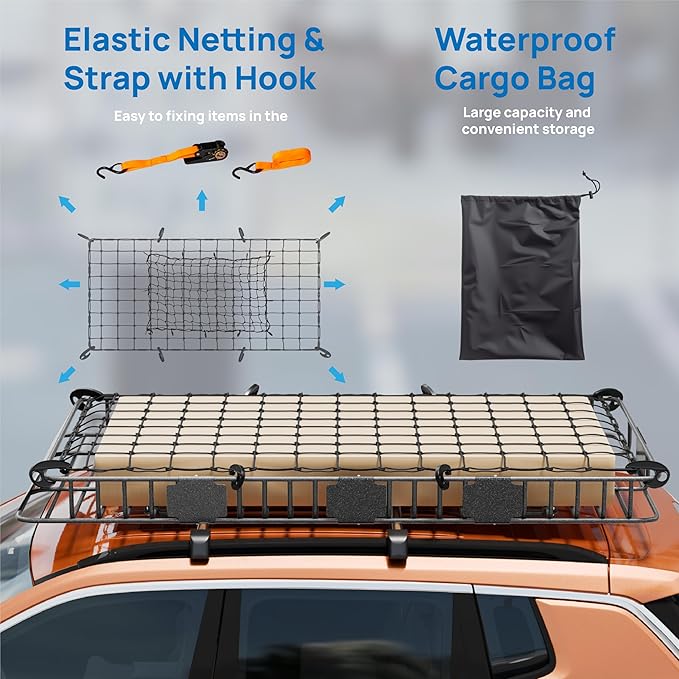 TUFFIOM 84"x 39"x 6" Universal Rooftop Cargo Carrier Basket, E...