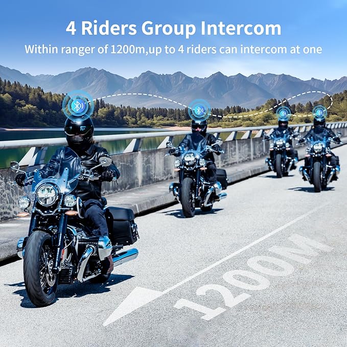Fodsports Motorcycle Bluetooth Intercom FX4 Pro 1200m Helmet Intercom, 4 Riders