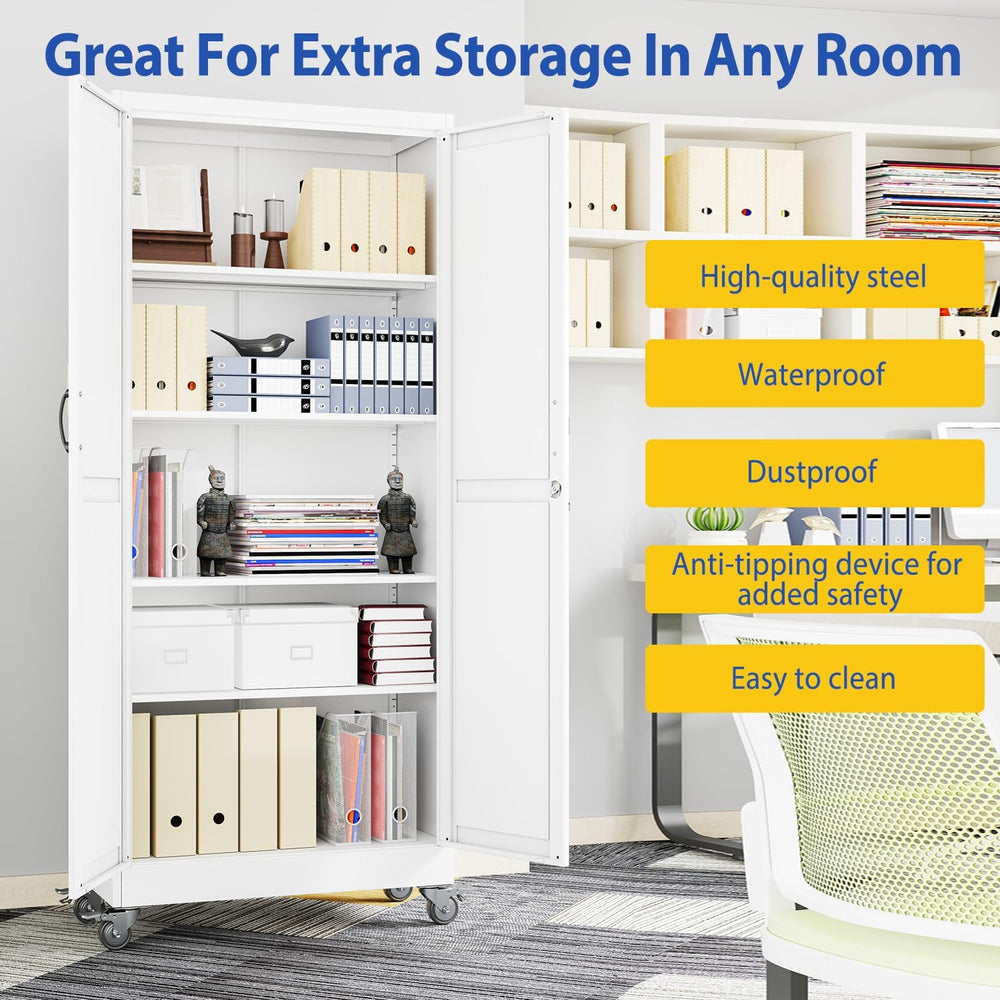 PAOFIN 71" Metal Garage Storage Cabinets with Wheels
