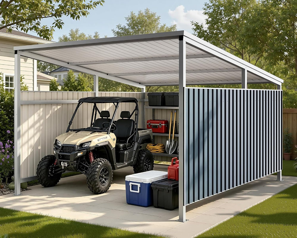 Jocisland 11x10 FT Heavy Duty Sloped Roof Metal Carport with Side Panels