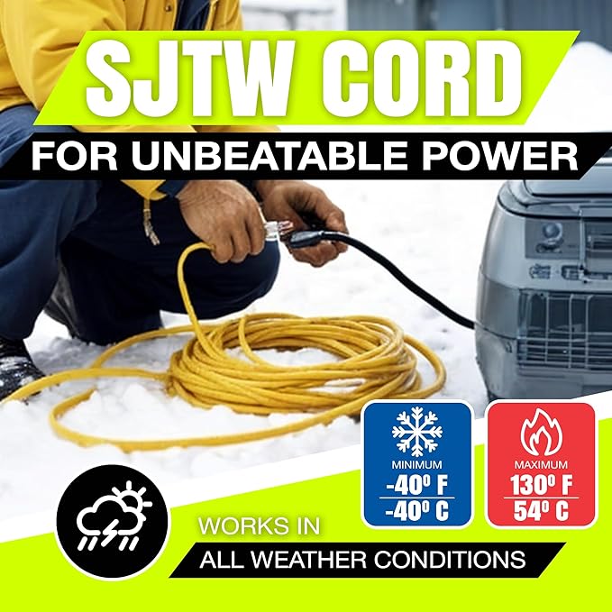 50ft Outdoor/Indoor Extension Cord 10/3 Gauge Ultra Heavy Duty 3 Prong SJTW