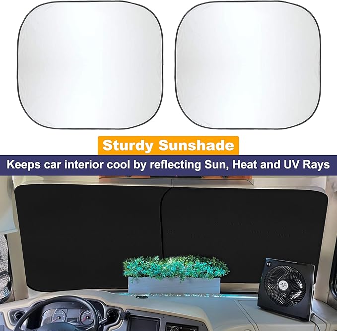 EcoNour 2-Piece Foldable Spring RV Windshield Sunshade, Reflective 240T Polyster
