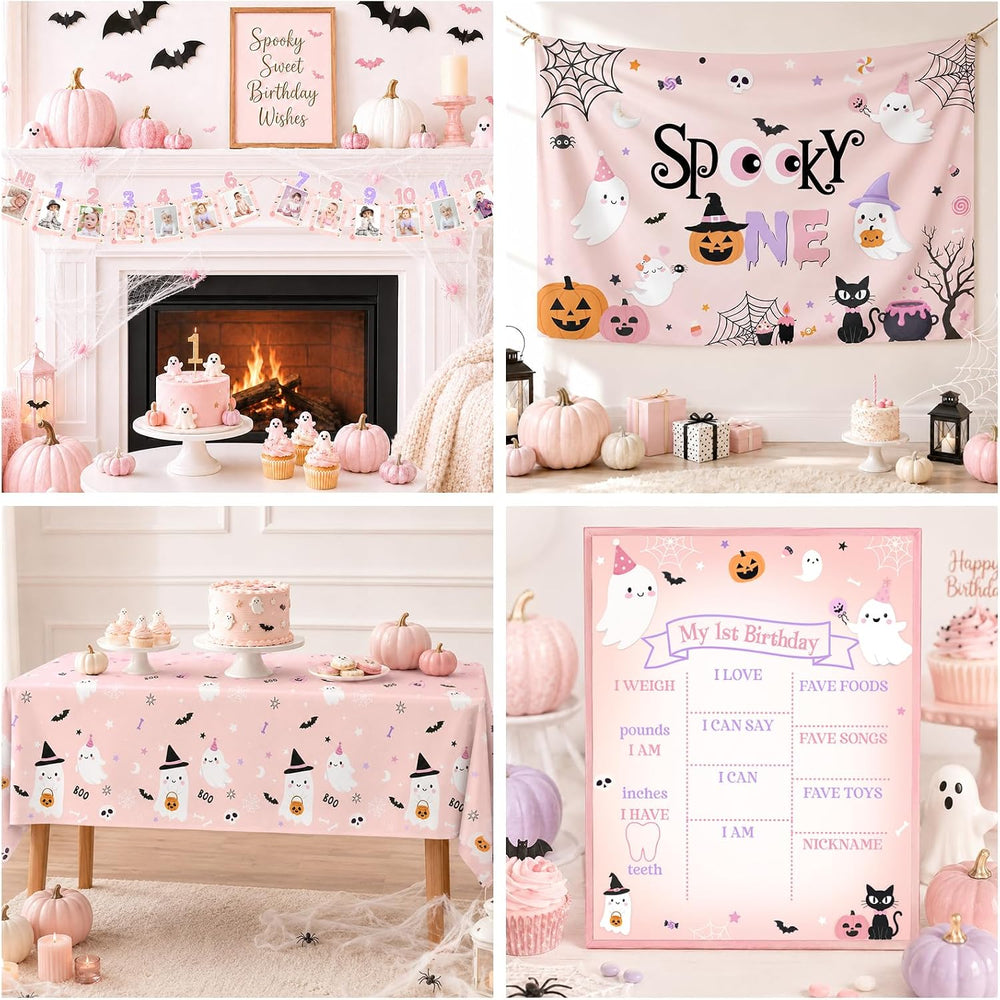 Spooky One Birthday Decorations Girl, 276 Pcs Pink Halloween 1st Birthday Par...