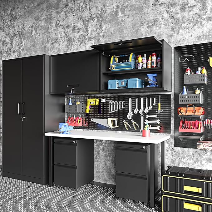 Metal Wall Storage Cabinet Adjustable Shelf 22'' Tall Steel Garage Wa...